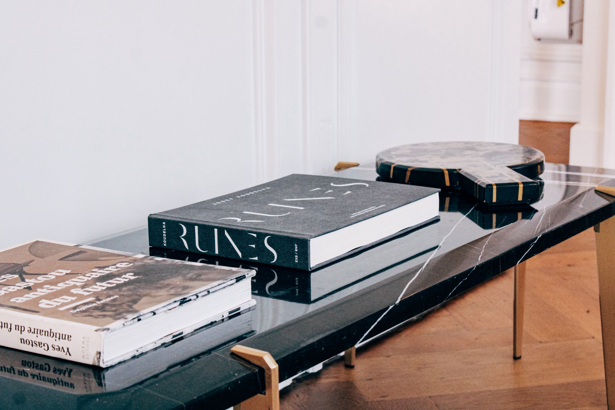 Art books on marble table